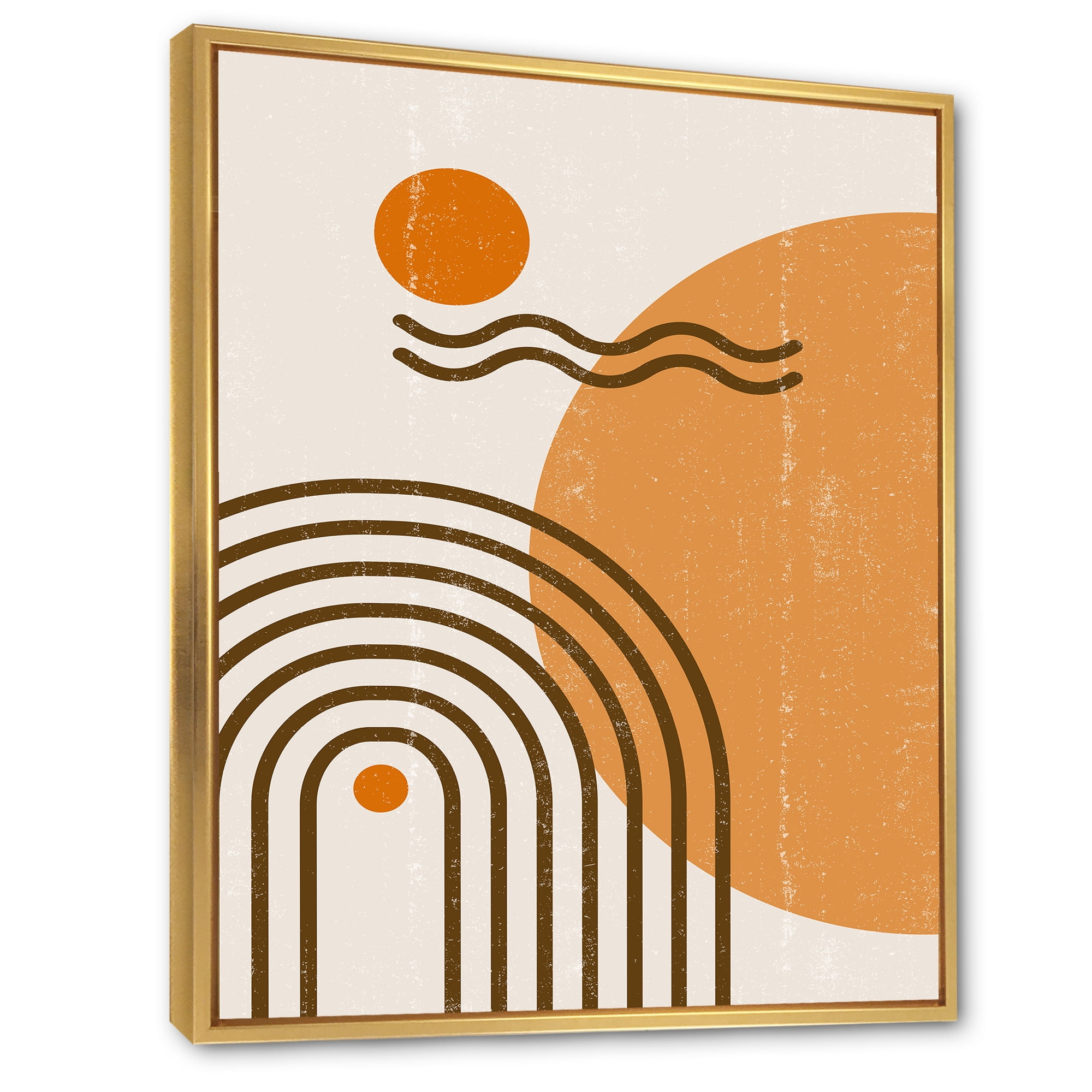 Designart 'Abstract Rainbow Moon and Sun In Earth Tones II' Modern Framed Canvas Wall Art Print