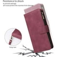 thumbnail image 5 of Wallet Case for iPhone 16e, Premium Vintage PU Leather Zipper Pocket Case with Card Holder Slots Magnetic Closure Kickstand Wrist Strap Shockproof Flip Folio Cover - Wine Red, 5 of 14