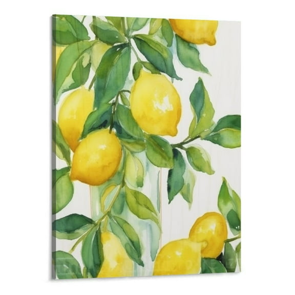 Shiartex  Canvas Wall Art Hanging Prints for Home Green Branches of Yellow Lemon Citrus Fruit Abstract Paintings for Living Room Wall Decorations - 16x20 Inch