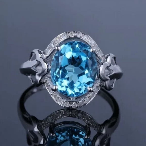 2CT Oval Cut Lab-Created Blue Topaz Women's Engagement Wedding Ring 14k White Gold Plated