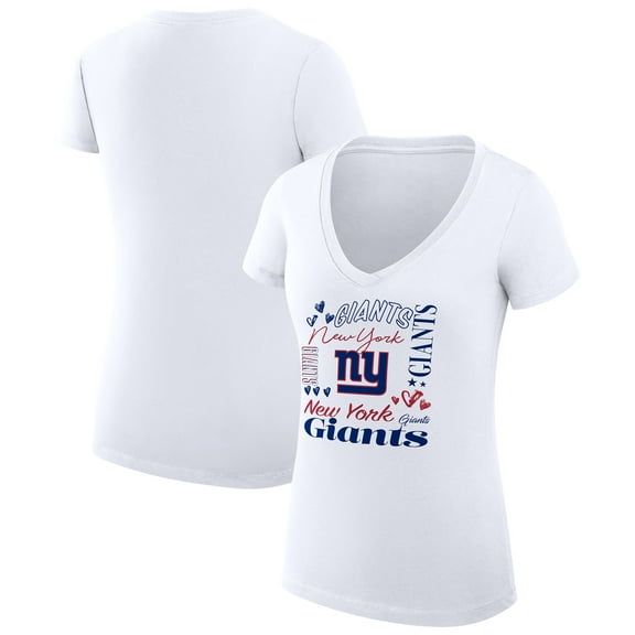 Women's G-III 4Her by Carl Banks  White New York Giants Super-Slim Fit Lightweight Collage Team V-Neck T-Shirt