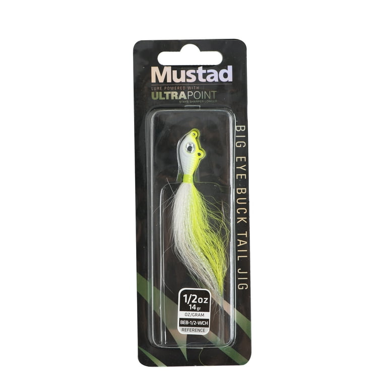 Mustad 3oz White Chartreuse Big Eye Bucktail Fishing Jig