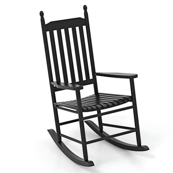 YYAo Outdoor Patio Rocking Chairs,High-Back Acacia Wood Outdoor Rocking Chair with Solid Rocking Base-Black