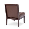 thumbnail image 3 of Armless Accent Chair- Tufted Dark Brown Faux Leather- Rubberwood Frame, 3 of 5