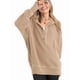 thumbnail image 3 of Sudadera con Capucha de Larga Extragrande para Mujer, Cuello en V, Botones y Abertura Lateral, Estilo Informal. Caqui L, 3 of 9