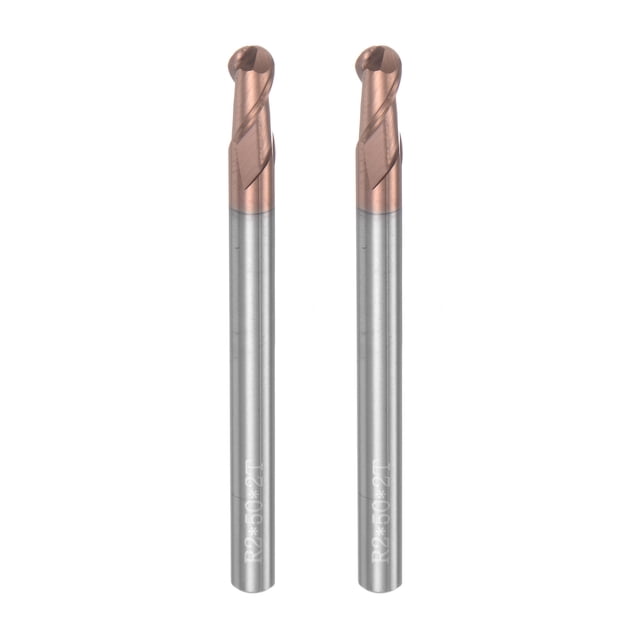 Uxcell 2 Pieces Ball Nose End Mills 2mm Radius Solid Carbide TiSin Coated 2 Flutes HRC55 CNC Router Bits