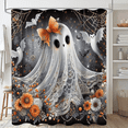 thumbnail image 2 of Coziro Gothic Lace Ghost with Orange Bow Halloween Shower Curtain 72x72 Dark Vintage Floral Waterproof Polyester Bathroom Decor Panel, Machine Washable, 2 of 10