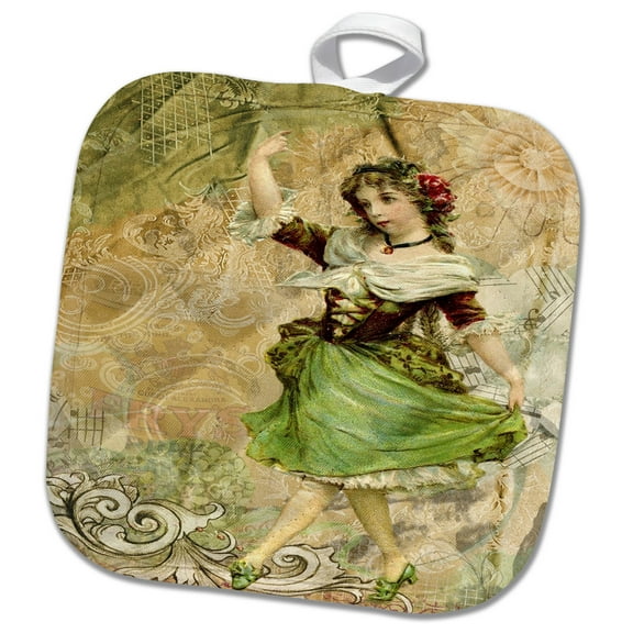 3dRose, Image of Vintage Style Irish Fairy With Scrolly Background, 8x8 Potholder