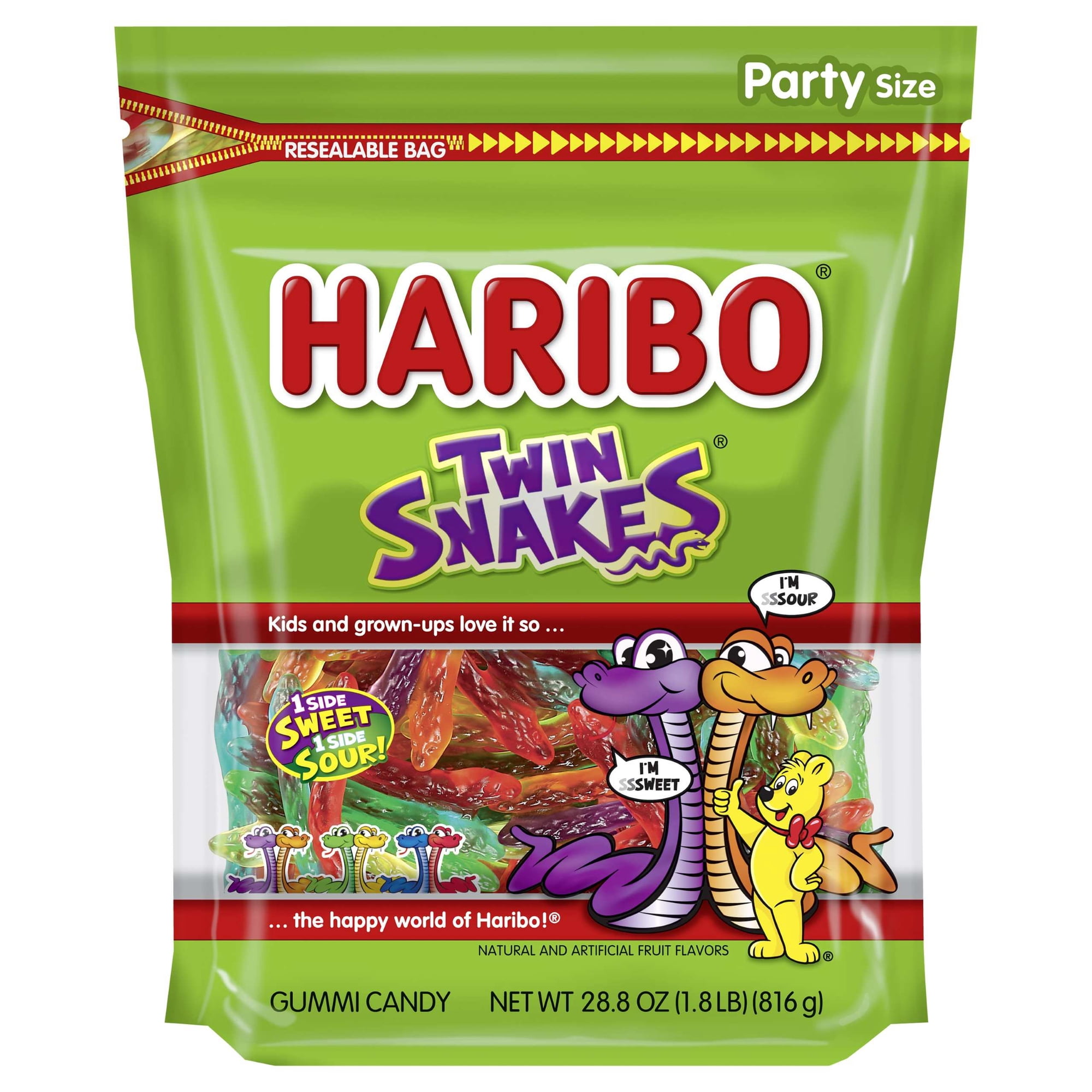 HARIBO Twin Snakes Gummies Original Sweet and Sour Assorted Fruit Flavor Gummy Candy, 28.8 oz, Bulk Party Size Bag
