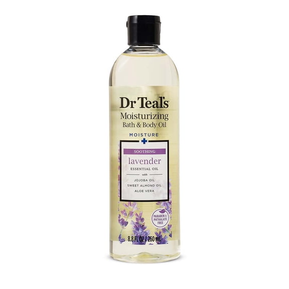 Dr Teal's Moisturizing Bath and Body Oil, Soothe & Sleep with Lavender Essential Oil, 8.8 fl oz