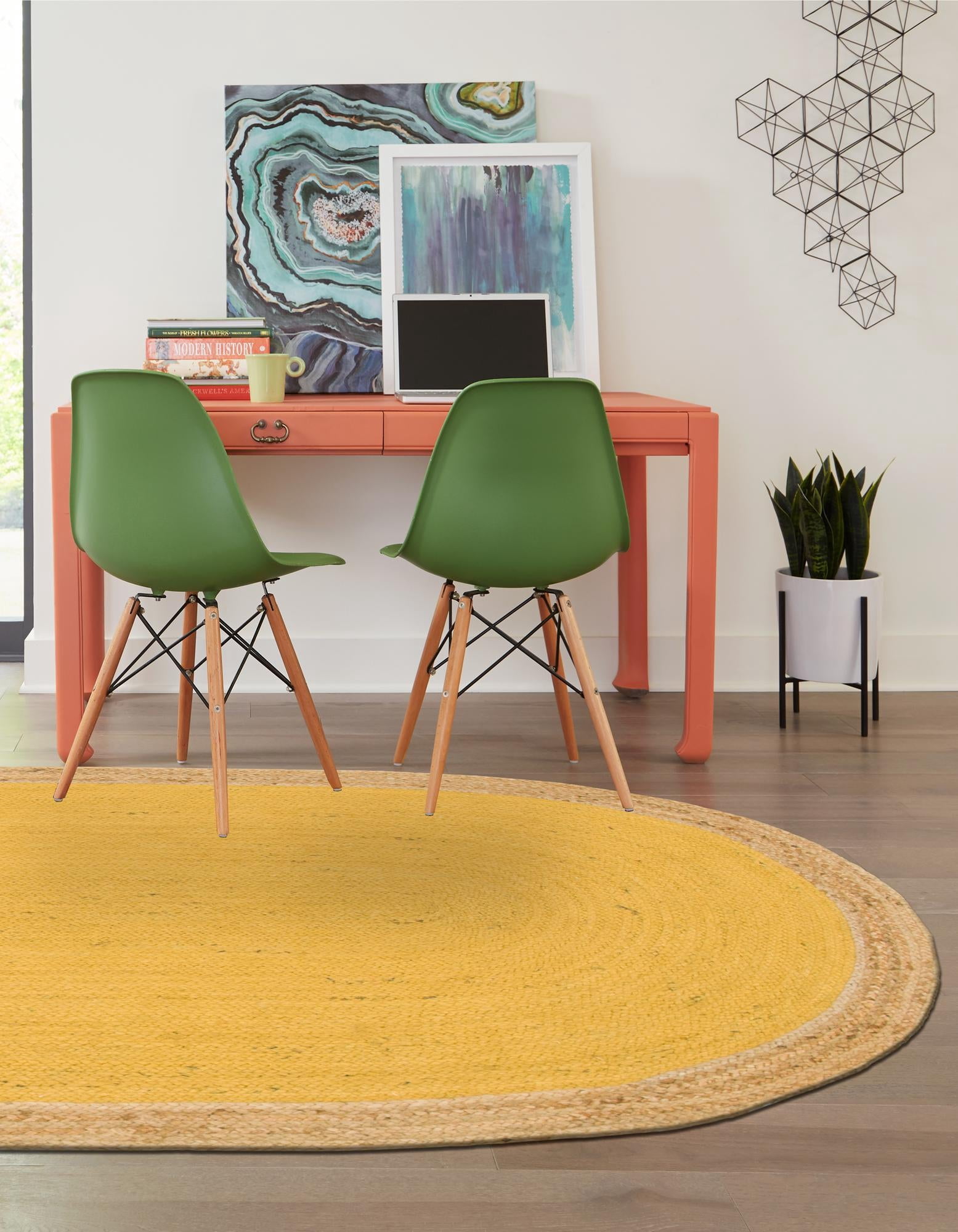 Unique Loom Braided Jute Collection Area Rug - Goa (5' 1" x 8' Oval Yellow/Natural)