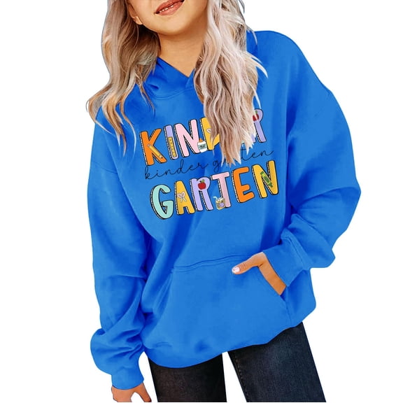 Mercatoo Kids Pullover Hoodie Cute Letter Graphic Preppy Sweatshirts with Pockets Girls Oversized Long Sleeve Hooded Clothes