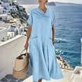 thumbnail image 3 of yillto Women's Dress Short Sleeve Crew Neck Summer Causal Beach Flowy Long Sundress with Pockets, 3 of 7