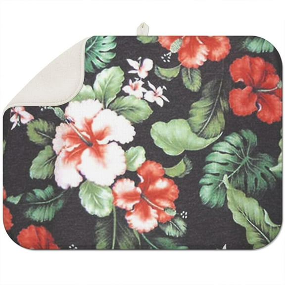 Microfibre Drying Mat for Kitchen Floral Print Dish Drying Drainer Mat Absorbent Pioneer Drying Mat Washing Up for Glass, Plate & Cup 18inch X 24inch