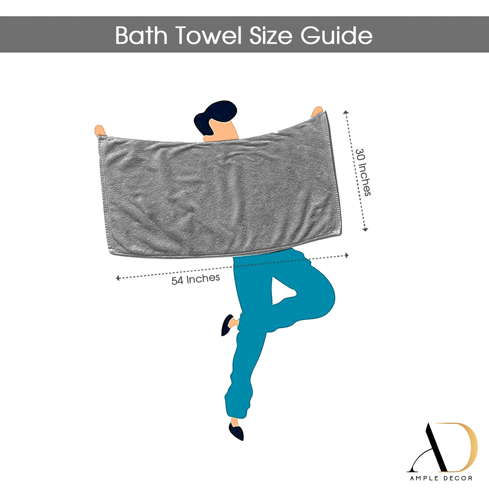 Ample Decor Bath Towel for Bathroom 30X54 inch 100% Cotton - 4pcs White