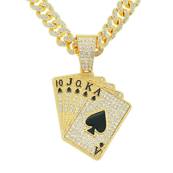 Hip Hop Cuban Chains Playing Cards Pendant Necklace With 13mm Miami Cuban Chain Iced Out Bling HipHop Necklaces Fashion Jewelry