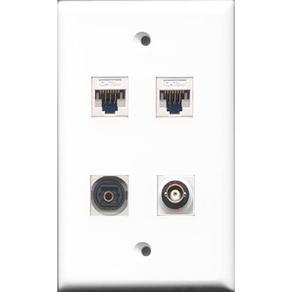 RiteAV - 1 Port Toslink and 1 Port BNC 2 Port Cat5e Ethernet White Wall Plate