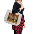 thumbnail image 2 of Woodland Shopping Bag, Jungle in Fall with Yellow Birches and Dry Herb Autumn Leaves Warm Weather Photo, Eco-Friendly Reusable Bag for Groceries Beach and More, 15.5" X 14.5", Cream, by Ambesonne, 2 of 2