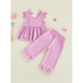 thumbnail image 5 of Loicainy Baby Toddler Girls 2 Piece Outfits 6 12 18 24 Months 2T 3T 4T 5T Plaid Sleeveless Round Neck Ruffled Tops and Pants Kids Clothes Set, 5 of 9