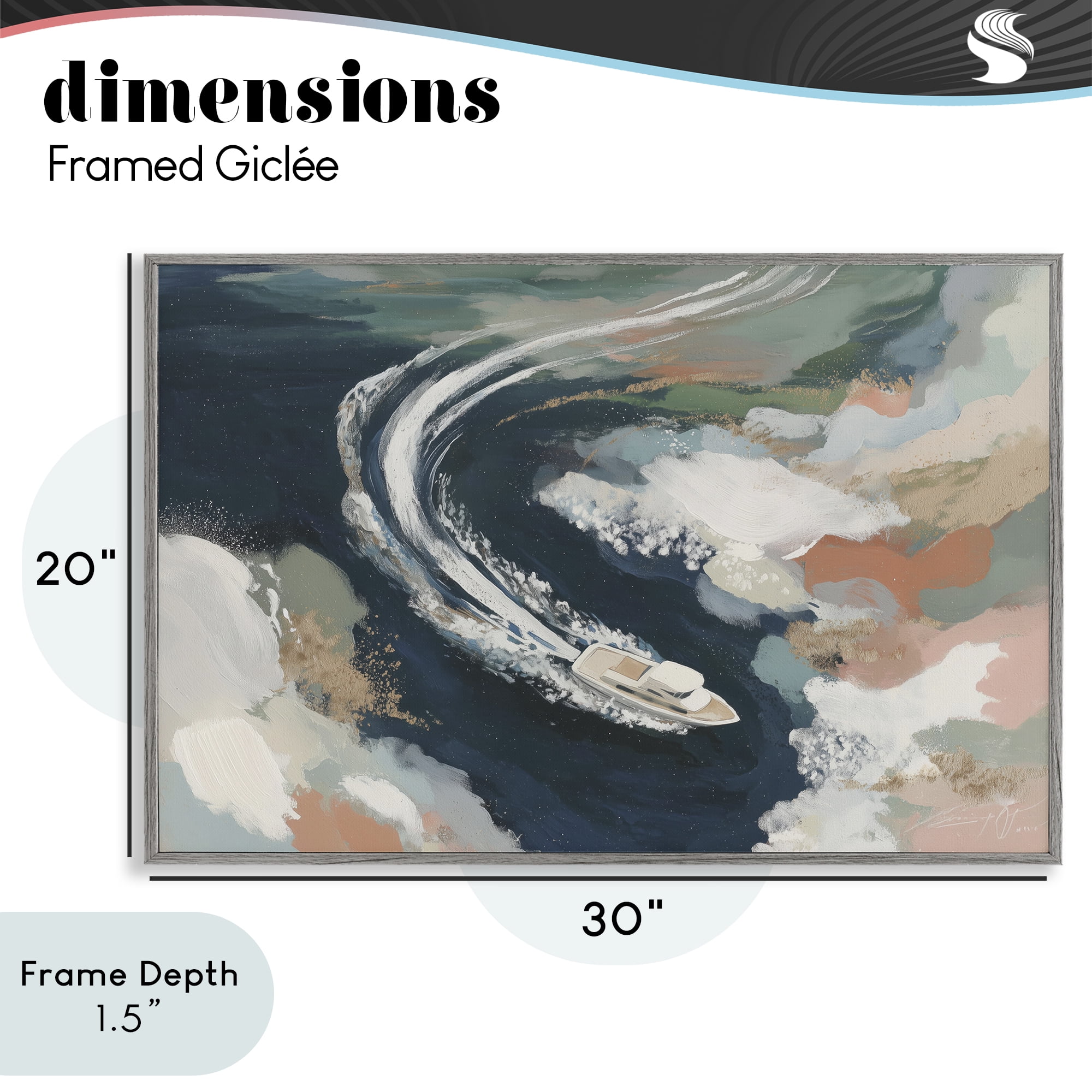 Stupell Industries Boat Wake From Above Gray Framed Giclee Art, design by Chromatic Storm Studio