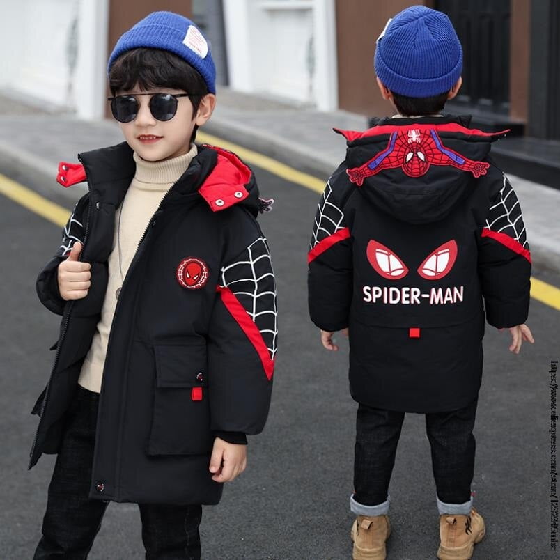 Disney SpiderMan Boys Jacket Winter Hooded Coats New Warm Clothes Children Jacket padded ClothesBoy Autumn Thicken Jackets Walmart