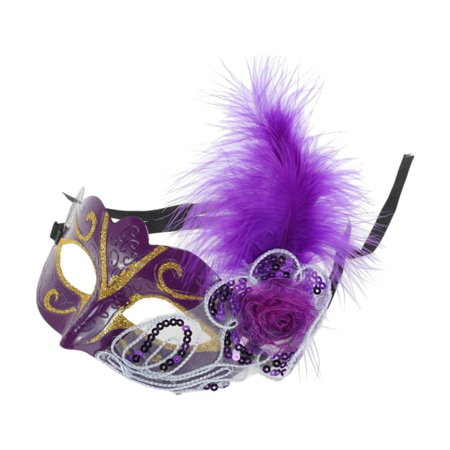 Unique Bargains 1 Pc Dancing Queen Feather Half Face Party Mask for Masquerade Party Purple