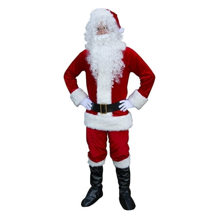 ALEKO Plush Christmas Full Santa Suit Costume With Beard and Wig