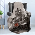 thumbnail image 4 of Black and White Soft Flannel Fleece Blanket, London Theme Tower Bridge in the Famous City Urban Life Scenery Europe, Cozy Plush for Indoor and Outdoor Use, 50" x 70", Taupe Grey Red, by Ambesonne, 4 of 5