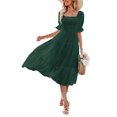 thumbnail image 3 of KOMOO Women A Line Wrap Dress Summer Square Neck Puff Sleeve Boho Midi Dress Swiss Dot Ruffle Flowy Tie Back Dress, 3 of 6