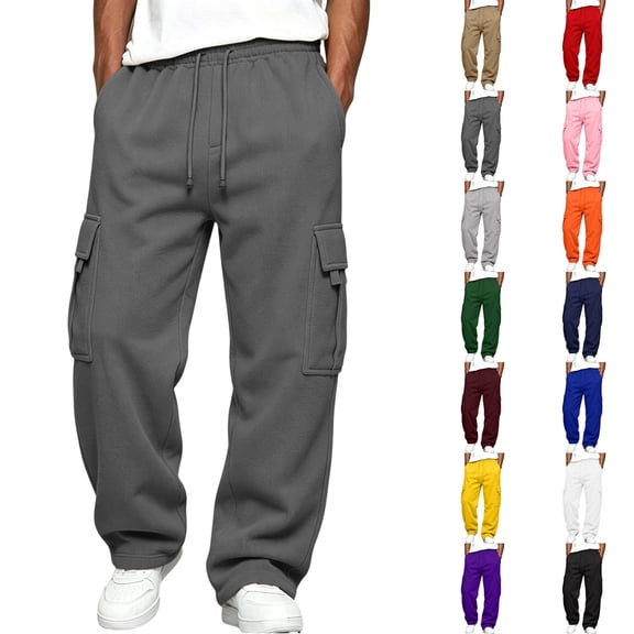 Hearthz Men’s Soft Breathable Cargo Sweatpants Drawstring Elastic Waist Baggy Sweat Pants for Men Lightweight Gym Athletic Workout Mens Lounge Pants with Pockets Royal Blue M