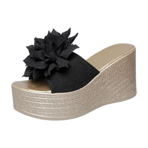 ShiShine Womens Wedge Slide Sandals Open Toe Floral Detail Comfort Dressy Casual Summer Beach Sandals