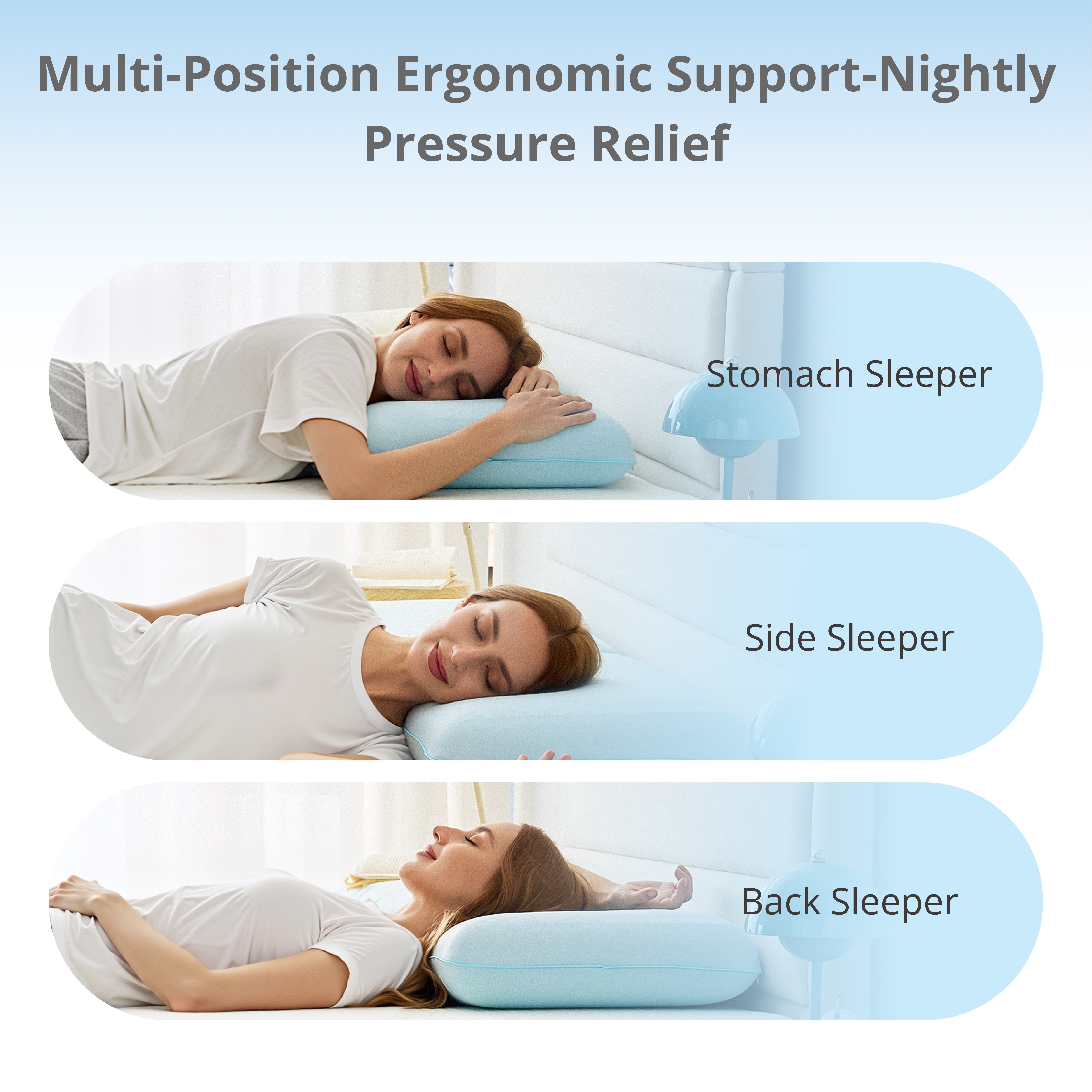 EGOHOME Single Cooling Gel Bed Pillow, Memory Foam Pillow, Standard Queen, Blue, Cooling Removable Cover, Medium-soft