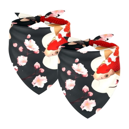 PhooArto Koi Fish Pink Cherry Flower Dog Bandanas 2 Pack Soft Washable Pet Scarf Triangle for Large Dogs Puppies and Cats
