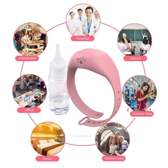 Wearable Silicone Hand Sanitizer Dispenser Wristband, Portable Refillable 0.34 oz Liquid Soap Band for Travel Kids, Pink, By Preplabs