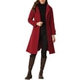 thumbnail image 2 of Abrigo con capucha y cinturón de una sola fila de botones para mujeres, abrigo de invierno con bolsillos, L, rojo, 2 of 6