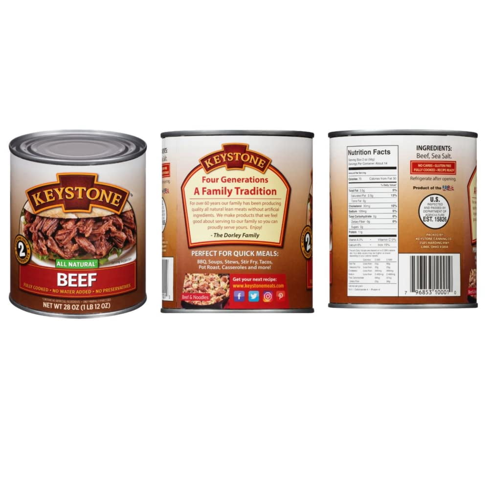 (9 Cans - 3 of Each) Keystone All Natural Beef, Chicken and Pork 28oz Cans Combo ✅ Emergency Survival Camping Ready to eat Long Shelf Life Food ✅