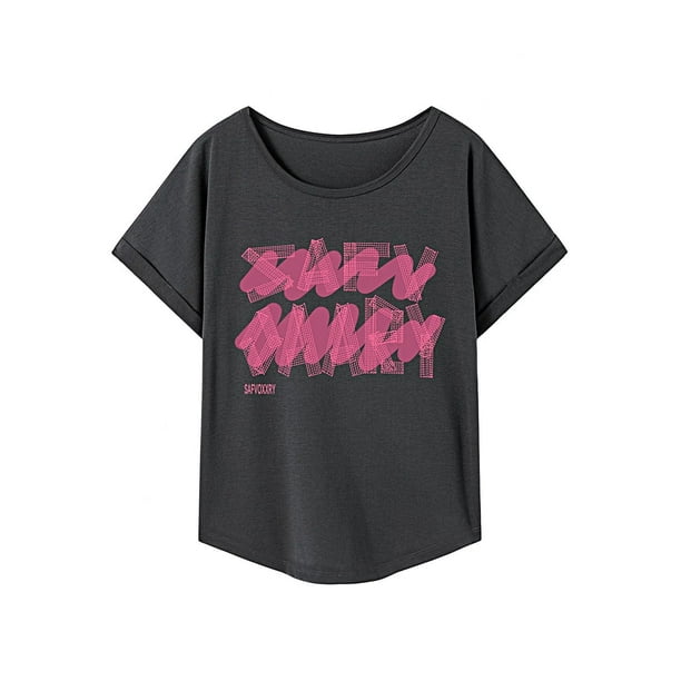 Camiseta para mujer de verano cómoda camiseta con cuello redondo para viajes, camping, vacaciones y caminar S