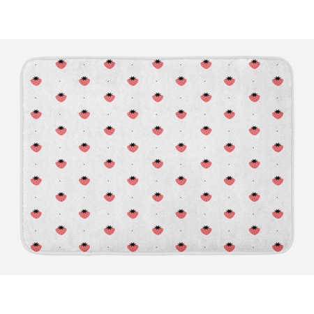 Non Sweet Fruit Strawberry Bath Mat, Healthy Summer Snacks Organic Nutritious Fruits Tasty Sweet Doodle Style, Non-Slip Plush Mat Bathroom Kitchen Laundry Room Decor, 29.5 X 17.5 Inches, Black White Coral, Ambesonne ()
