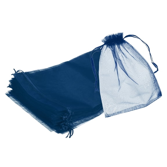 25pcs Organza Bags 8x12 Drawstring Favor Pouches Sheer Mesh Bag Navy Blue