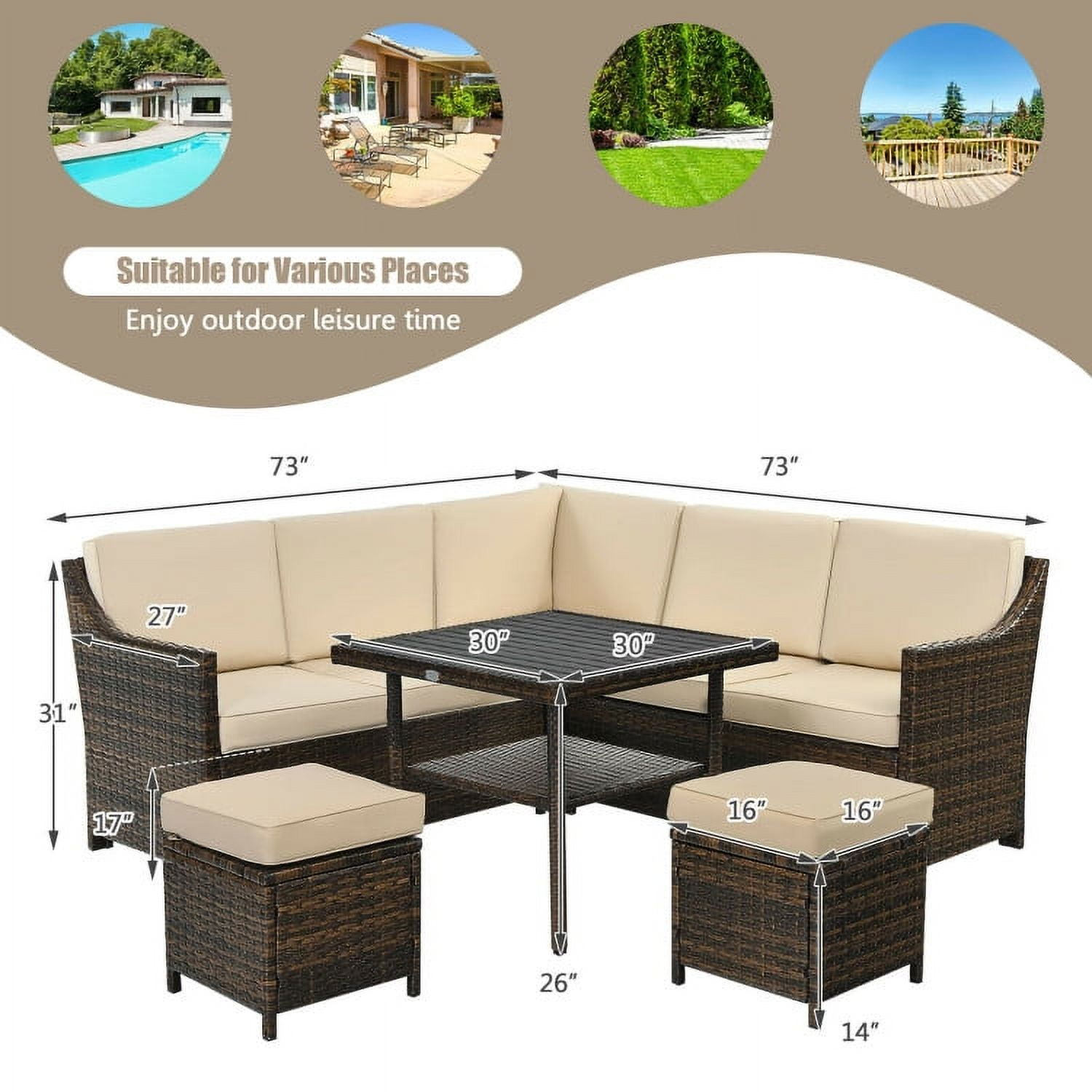 Aimee Lii 6 Pieces Patio Rattan Dining Sofa Funiture Set, Outdoor Deck Furniture Aimee Lii 6 Pieces Patio Rattan Dining Sofa Funiture Set, Outdoor Deck Furniture