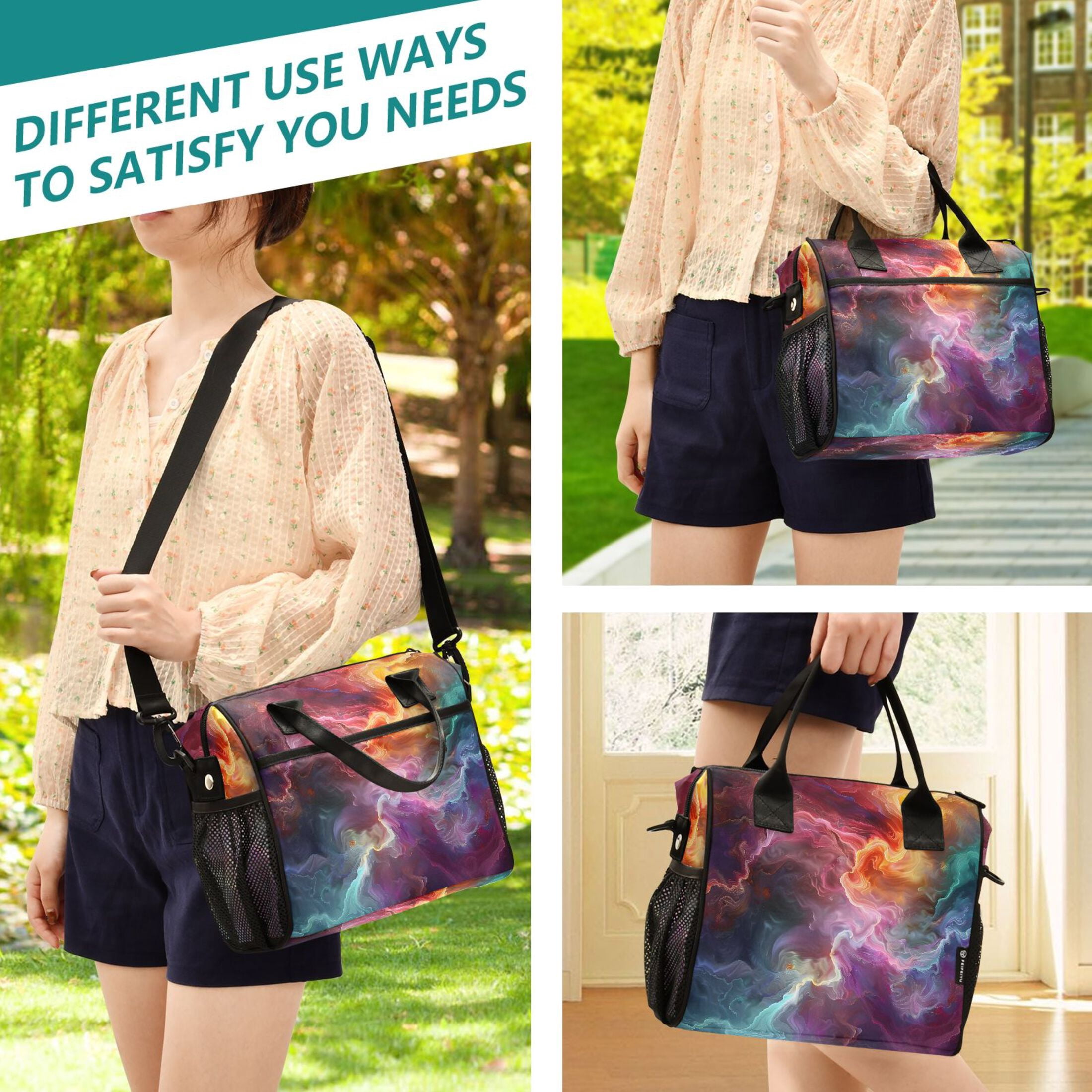 Lunch Bag Insulated Lunch Box Leakproof Reusable Cooler Tote Adjustable Shoulder Strap for Men Women Colorful Nebulae Mixture 9L