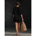 thumbnail image 5 of Women 2 Piece Short Sets Summer Lounge Outfits Sets Short Sleeve Trendy Casual Matching Set Black XXL, 5 of 6