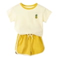 thumbnail image 3 of Baby Girl Outfits Summer Floral Print T Shirt and Shorts 2 Piece Casual Set Girls' Clothing Sets Yellow 1-2T, 3 of 5