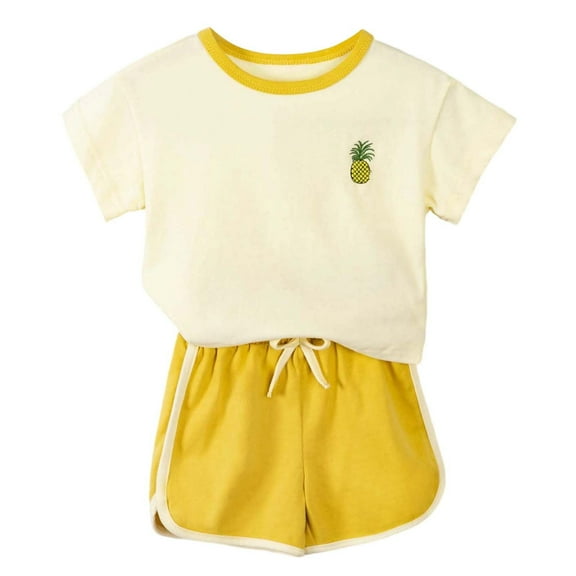 sususu Girls Outfits 2 piece Summer Floral Print Outfit Set Casual Toddler Baby Clothes Two Piece T-Shirt and Shorts for Beach School Party,Yellow,2-3 Years