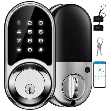 Veise Smart Lock for Front Door with App Control, Keyless Entry, Electronic Digital Deadbolt with Touchscreen Keypad Set, Smart Deadbolt, Auto Lock, Easy Installation, Satin Nickel