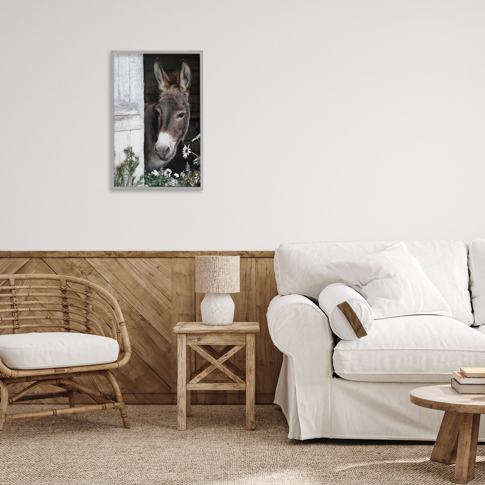 Stupell Industries Gentle Donkey Peering from Barn Gray Framed Giclee Art, design by CAD Designs