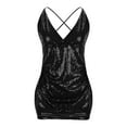 thumbnail image 4 of Busydd Women Dresses Trendy Solid Color Sequin Cocktail Dresses V Neck Spaghetti Strap Party Dress Sleeveless Pleated Mini Bodycon Dress, 4 of 7