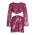 thumbnail image 5 of Miqool Women's 2 Piece Rave Outfits Sparkly Sequin Long Sleeve Crewneck Crop Tops with Glitter Sequin Mini Skirts Suit Set Clubwear for Festival Party Prom, 5 of 5