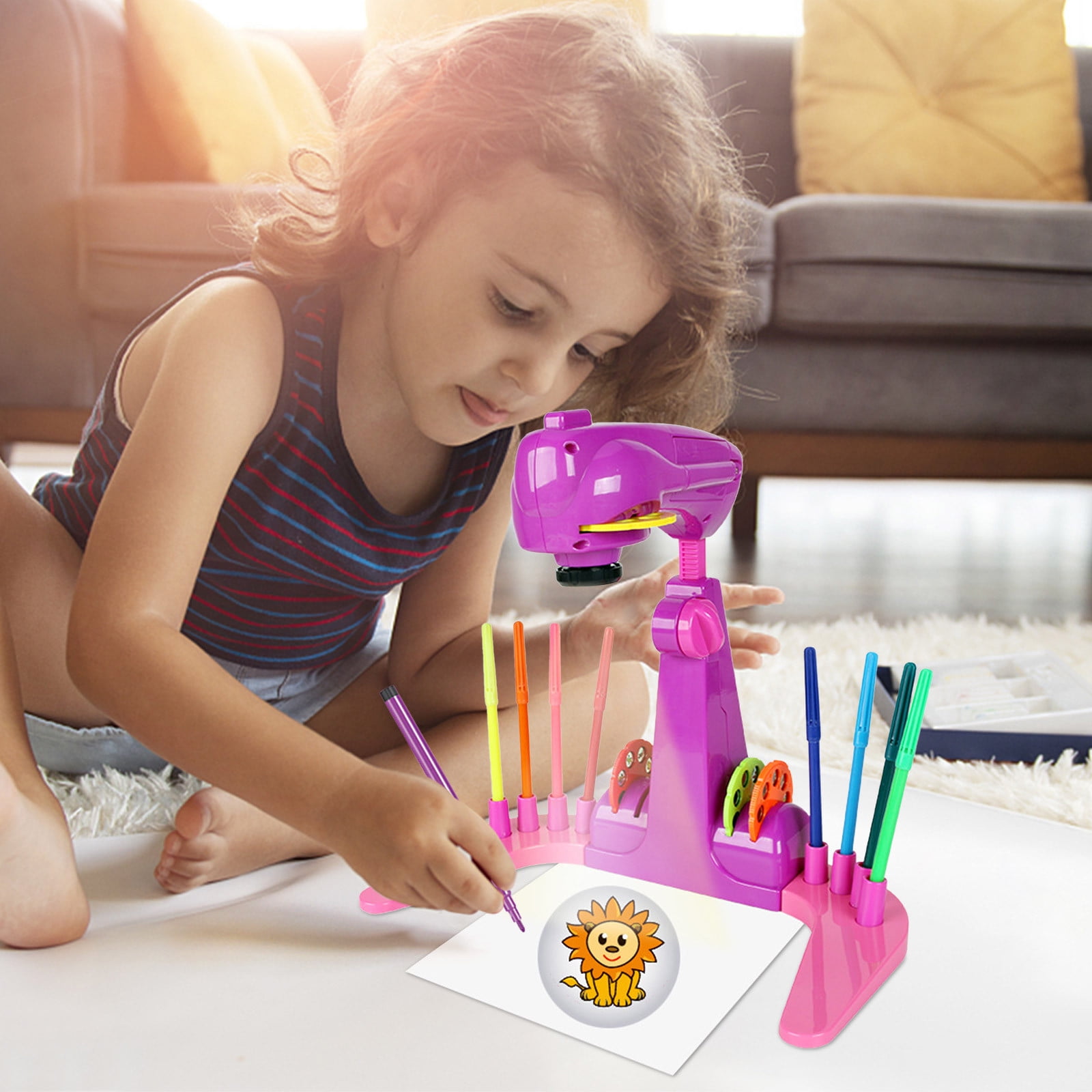 Clearance! Projector Drawing for Kids,Smart Projector Draw Sketch Toy，with 32cartoon patters and 12color Brushes for Children Learn to Drawing and Sketch，Preschool Learning Activities