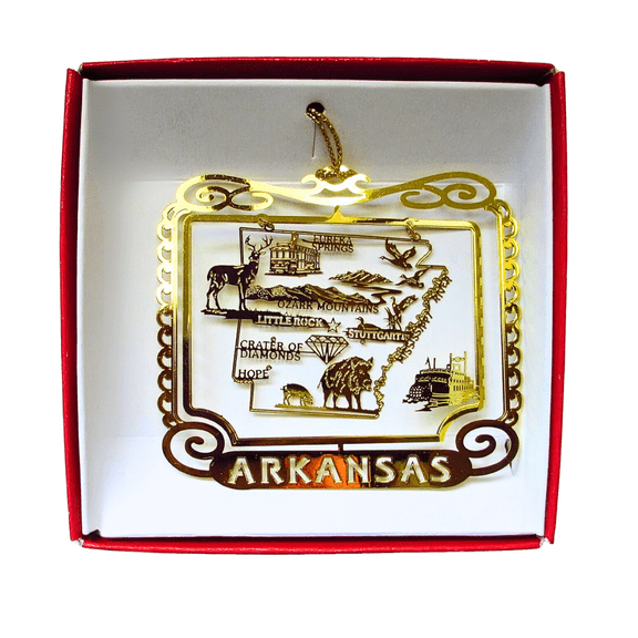 Arkansas State Landmarks Brass Ornament